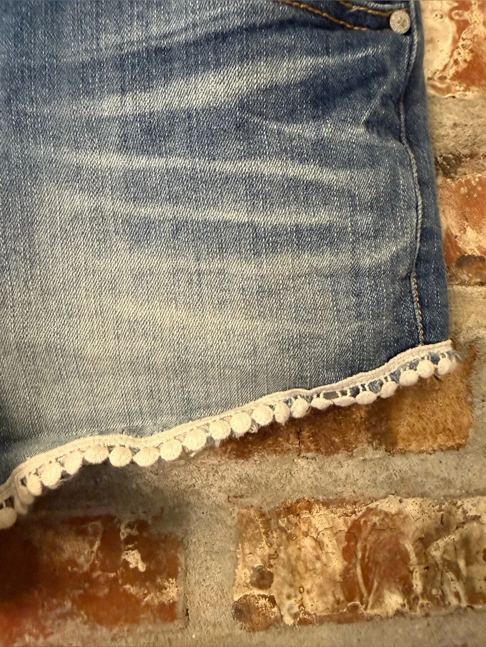 P123 - Altar'd State Light Blue Crochet-Trim Denim Shorts